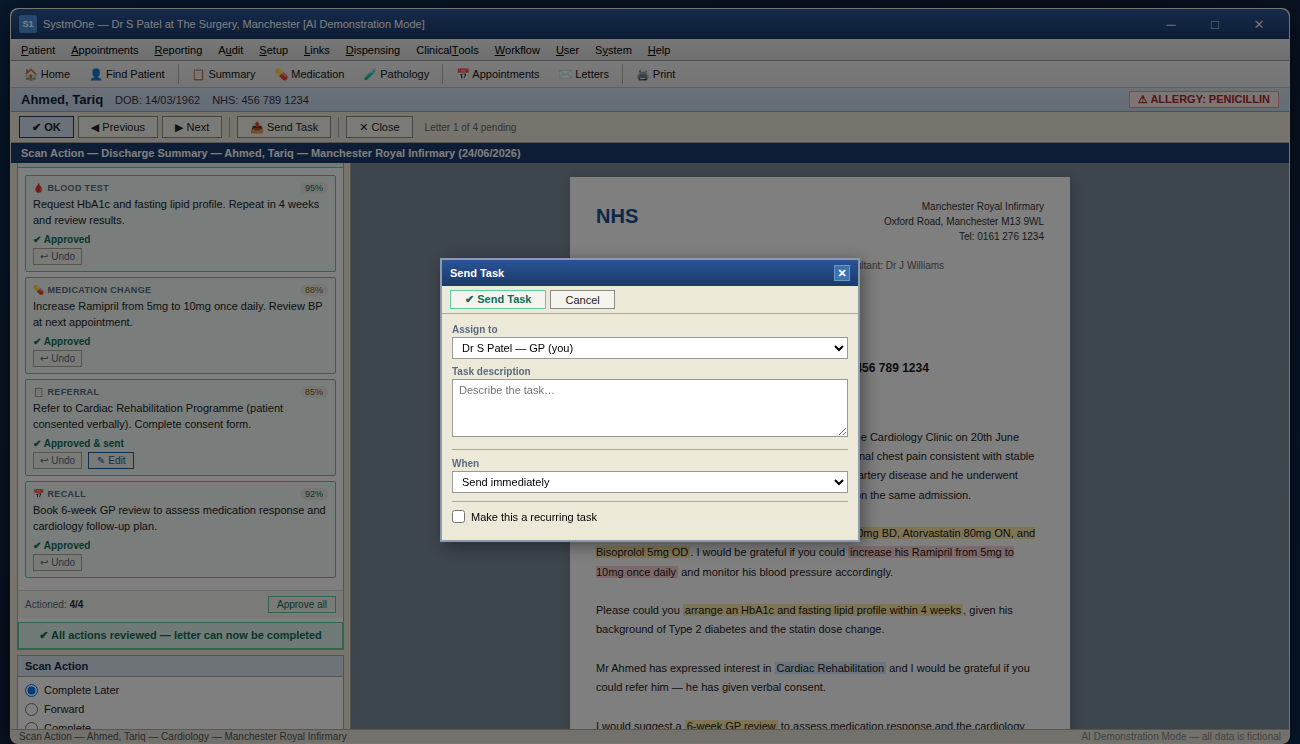 Send Task popup with assignee, scheduling and recurring options
